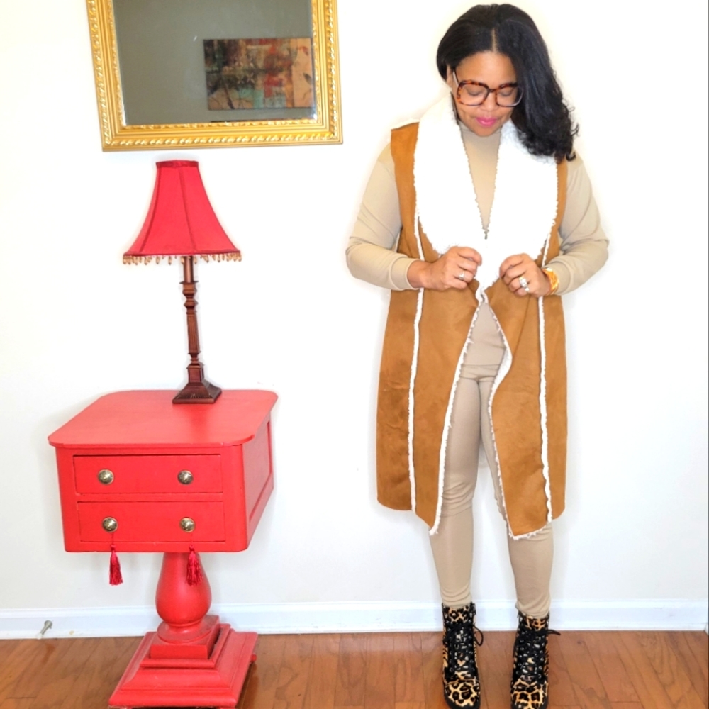Faux suede long vest